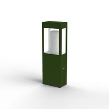 Die Tetra Nr. 02 eignet sich dank ihrer robusten Bauweise und hohen Schutzklassen perfekt für den Einsatz auf Plätzen, Parks und Wegen. Modernes Erscheinungsbild, gradliniges, rechteckiges Lampen-Gehäuse in Farngrün.
