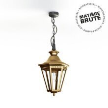 wetterfeste Deckenlampe mit klassischem sechseckigem Design, Polycarbonat-Scheiben und Kettenaufhängung. Ideal für Terrassen und Eingangsbereiche.