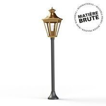 hochwertige Messing Standleuchte mit zentralem Leuchtmittel im unteren Gehäuse. Schlanker Leuchtenmast aus Aluminium in Schwarz. Perfekt für die Beleuchtung von Einfahrten, Wegen und Gartenanlagen.