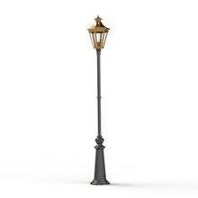 stilvolle Außenleuchte von Roger Pradier, mit sechseckigem Lampengehäuse, sechs Lampengläsern und einem schlanken Aluminiummast. Perfekt für Auffahrten und Gartenwege.