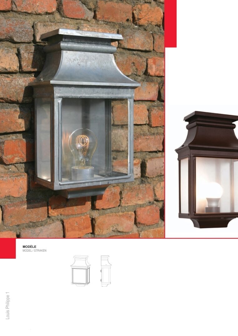 Die Louis Philippe Nr. 7 bietet eine klare Verglasung aus 3 Glasscheiben, die für eine optimale Lichtstreuung sorgt. Ihr edles Zinkgehäuse ist ideal für Terrassen und Gartenmauern. Rohes, gebürstetes Zink nimmt im Laufe der Zeit eine grau-bläuliche Patina an.