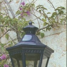 elegante Wandlampe aus rostfreiem Aluminium mit sechs Lampengläsern. Ideal für stilvolle Außenbereiche, Fassaden und Terrassen.