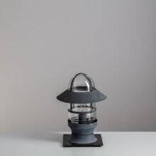 Kompakte Gartenlampe mit rundem Korpus im gealterten Zink-Look – klassisch montiert auf einem Sockel.
Kombination mit höherem Modell der Beg Meil Serie
Zwei Gartenleuchten unterschiedlicher Höhe in harmonischem Lichtspiel.