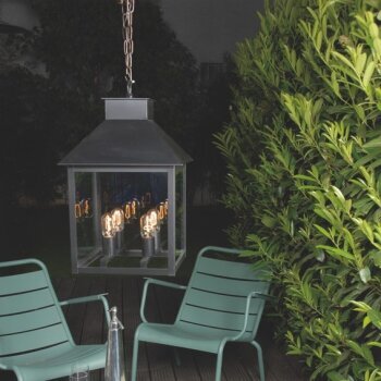 Historische Deckenleuchte mit einer Kette und Baldachin aus Roh-Zink für nostalgischen Look. Hergestellt von LumArt