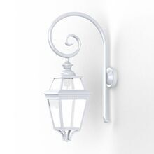 Die Louis Philippe 3 Nr. 3 von Roger Pradier kombiniert ein viereckiges Aluminiumgehäuse mit klaren Glasscheiben und einem geschwungenen Wandarm. Die Farbe ist weiß. Diese klassische Wandleuchte ist ideal für stilvolle Fassaden und Eingänge.