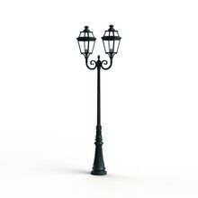 Diese zweiflammige Gartenleuchte aus Aluminium von Roger Pradier ist perfekt für große Außenflächen. Die Louis Philippe 3 Nr. 7 kombiniert ein ornamentverziertes Design mit klaren Glasscheiben für eine elegante Beleuchtung.