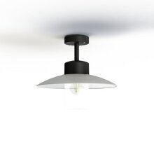Das geschützte Leuchtmittel der Aubanne Nr. 2 (klar oder satiniert) verleiht dieser Deckenleuchte zusätzliche Robustheit. Der runde Kunststoff-Teller in satiniert weiß unterstreicht das moderne Design. Befestigung mit Stab und Decken-Baldachin.